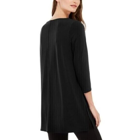 Alfani Petite Black Boat-Neck 3/4 Sleeve Tunic / Top NWT - Picture 2 of 6